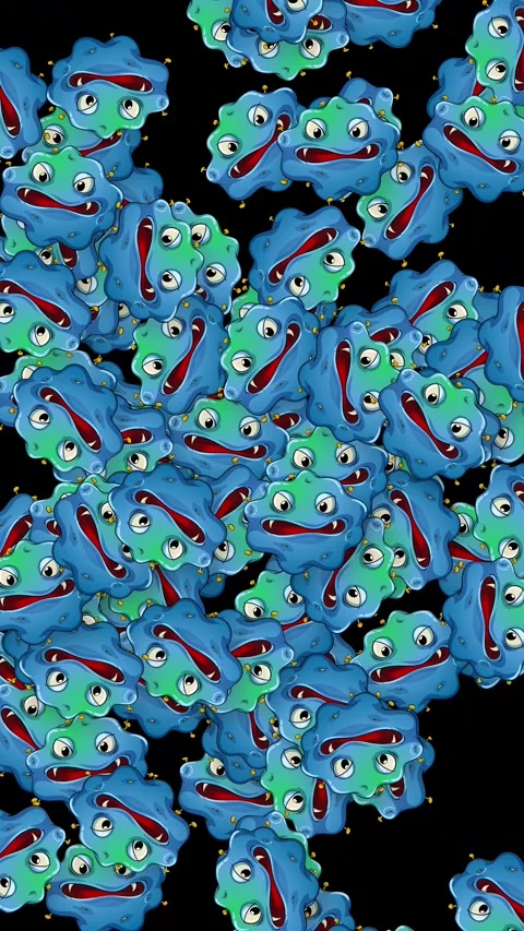 Falling Cartoon Germs and Bacteria Characters on Black Background Stock Footage 341308724