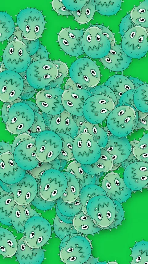 Falling Cartoon Germs and Bacteria Animation on Green Background Stock Footage 346115029