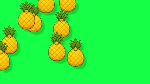 Falling Cartoon Pineapples on Green Screen Background for Tropical Animation Video stock 317288002