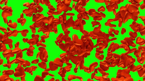 Falling cartoon red hearts isolated on green background. Stock Footage 291319033