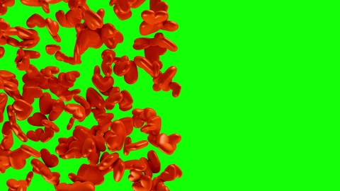 Falling cartoon red hearts isolated on green background. Stock Footage 291320353