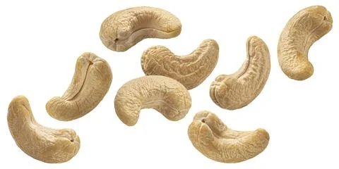 Falling cashew isolated on white background, package design element Stock Photos