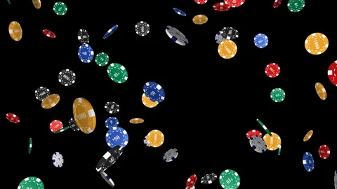Falling casino chips on black background - loop, alpha channel Stock Footage 74947077
