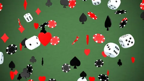 Falling Casino Chips Dice and Card Suits Gambling Luck Risk Concept Stock Footage 141883796