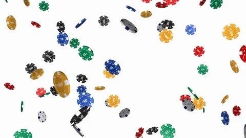 Falling casino chips on white background - loop, alpha channel Stock Footage 74947008
