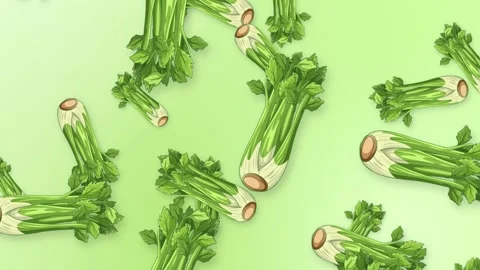 Falling Celery Stalks Animation on Light Green Mesh Background Stock-Footage 346270605
