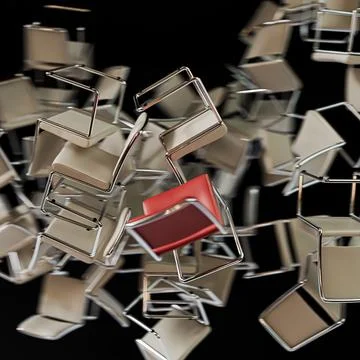 Falling chairs isolated on black background Stock Illustration