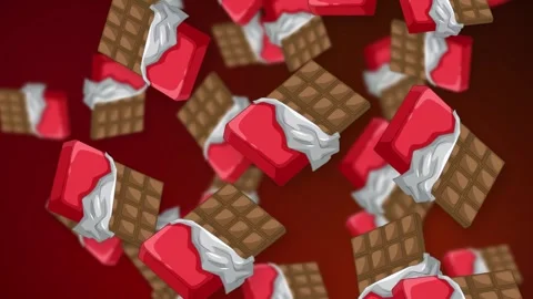 Falling Chocolate Bars and Red Wrapped Candy on Dark Background 스톡 동영상 342470949
