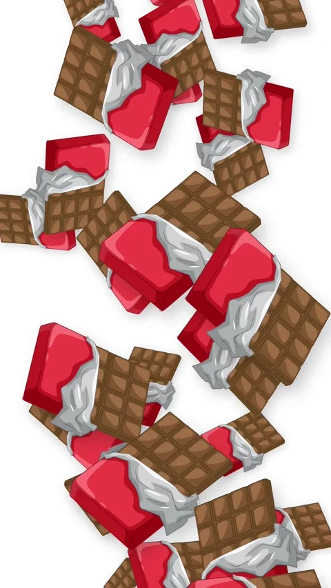 Falling Chocolate Bars and Red Dessert Objects on White Background Stock Footage 344836390