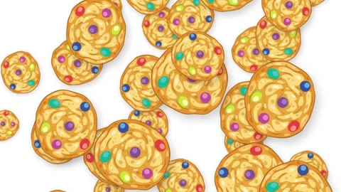 Falling Chocolate Candy Cookies Animation on White Background Stock Footage 344833135