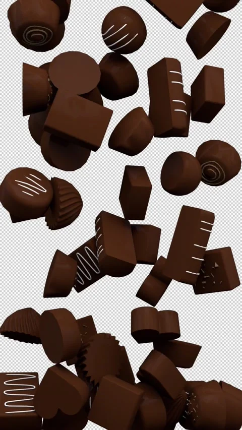 Falling chocolate candy transition – 3d render with alpha channel. Stock Footage 341857177