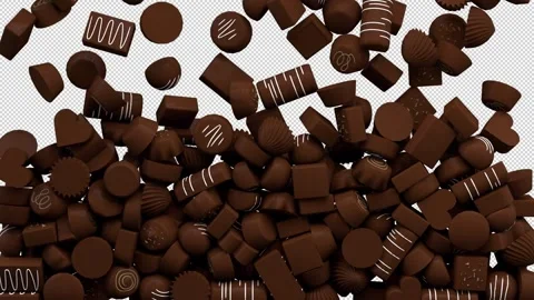 Falling chocolate candy transition – 3d render with alpha channel. Stock Footage 341857222