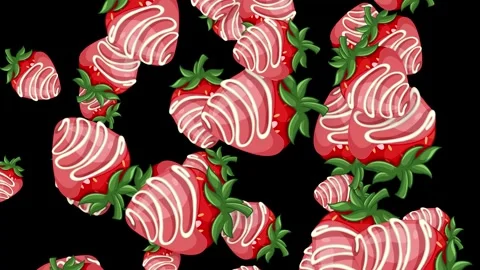 Falling Chocolate Drizzled Strawberries Animation on Black Background Stock Footage 344936476