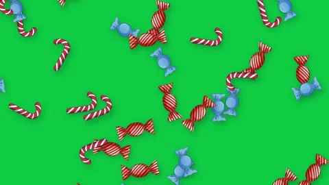 Falling Christmas Candy and Sweets Animation on Green Screen Background Stock Footage 342117964