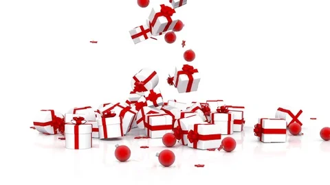 Falling Christmas gift boxes and balls with stars Stock Footage 70654943