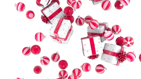Falling Christmas gift boxes and Christmas balls Stock Footage 98836075