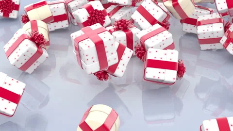 Falling Christmas gift boxes with red bows and ribbons Stock Footage 142556038