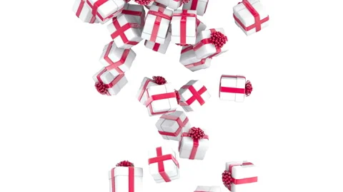 Falling Christmas gift boxes on white background Stock Footage 98595711