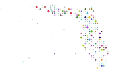 Falling Circle Field Rendering a Clear Florida State Map Projection Stock Footage 321293046