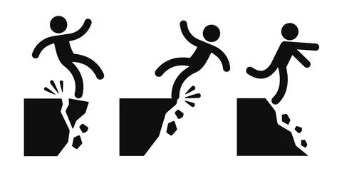 Falling from cliff danger sign set Stock Illustration