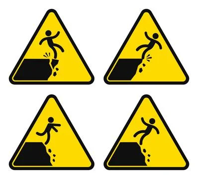 Falling from cliff danger sign set Stock Illustration
