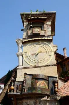Falling clock tower in sololaki old district of tbilisi,georgia Stock Photos