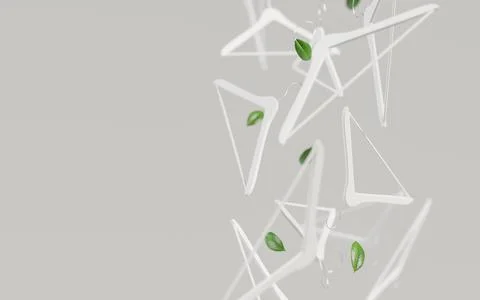 Falling clothes hangers on gray background. Minimalistic sales design Stock Photos