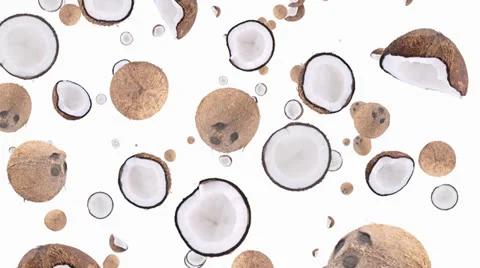 Falling coconuts (ends on blue) Video stock 22458163