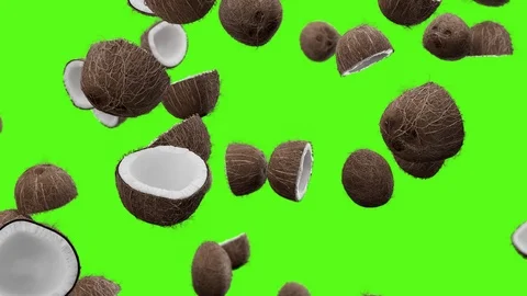 Falling coconuts on a green background Video stock 111868395