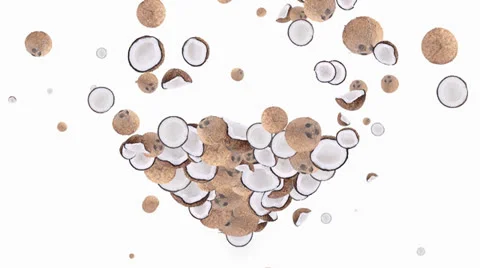 Falling coconuts shaping a heart Video stock 22485961