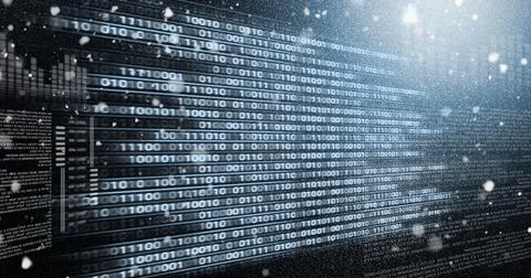 Falling codes light trails, over computer code, program coding and technology Stock Photos