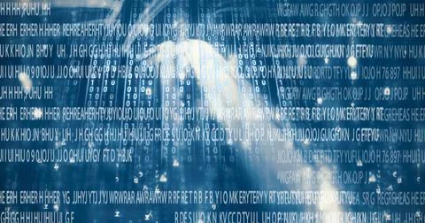 Falling codes light trails, over computer code, program coding and technology Stock Photos