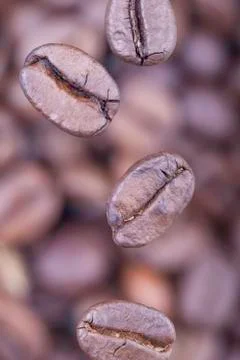 Falling coffee beans closeup Stock Photos