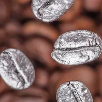 Falling coffee beans closeup Stock Photos