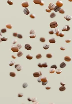 Falling coffee beans isolated on vertical background. Flying defocusing cof.. Stock Illustration