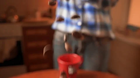 Falling coffee beans on the table Stock Footage 152043991