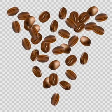 Falling coffee beans on transparent background. Vector Illustration. Illustrazione stock