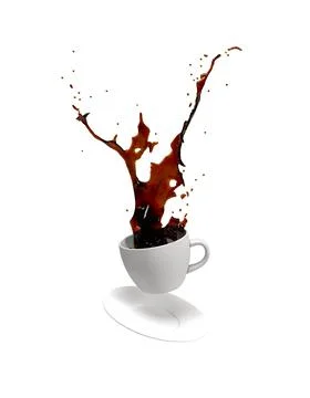 Falling coffee cup on white background 3d illustration Stock Photos
