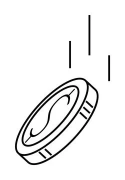 Falling Coin with Dollar Sign in Simple Black and White Design Stock Illustration