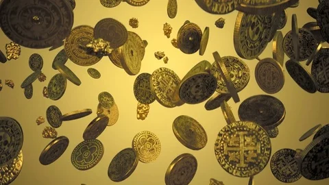 Falling coins and gold nuggets Stock Footage
