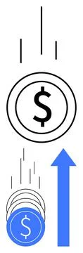 Falling coins with dollar signs transform into an upward blue arrow represe.. Stock Illustration