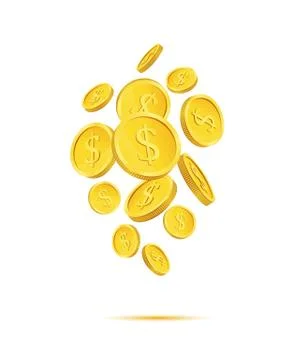 Falling coins isolated on white. Vector illustration. Stock Illustration