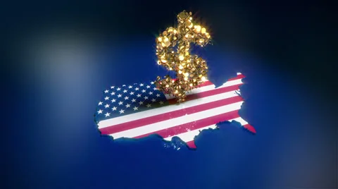 Falling coins on the US flag Stock Footage 38427639