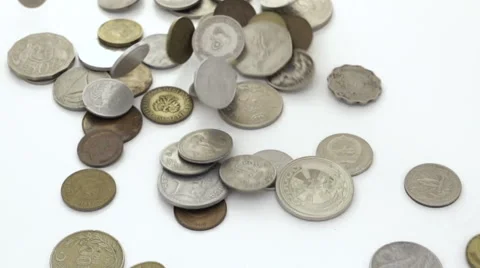 Falling coins on white background Stock Footage 55291262
