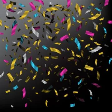 Falling color confetti on dark background. Vector holiday illustration. Stock Illustration