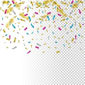 Falling color confetti on transparent background. Vector holiday illustration. Stock Illustration