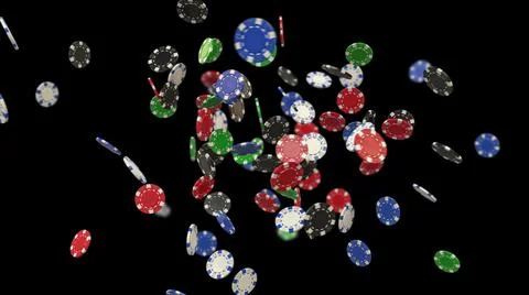 Falling colored poker chips on a black background. Stock Illustration