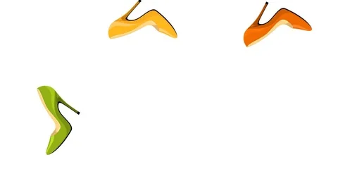 Falling colored stiletto shoes over white screen background. Seamless looping Video stock 112003617