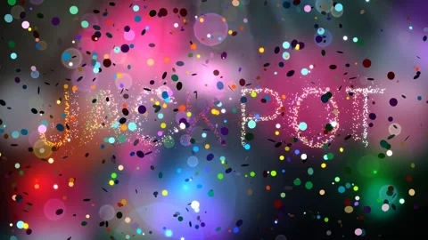 Falling colorful confetti overlay against a vibrant bokeh background reveals a Stock Footage 346289913