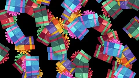 Falling Colorful Gift Boxes Animation on Black Background Stock Footage 345041481